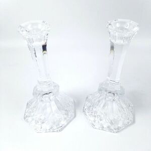 Wedding Centerpiece Candle Lite Candlestick Crystal Clear Glass 7.5" USA Lot 2